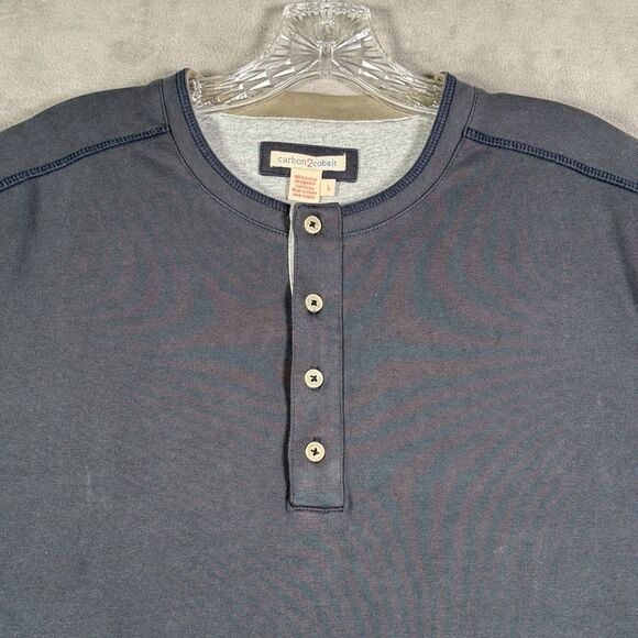 Carbon 2 Cobalt Henley Shirt Mens L Blue Long Sleeve Outdoor Causal Gorpcore - Picture 3 of 8